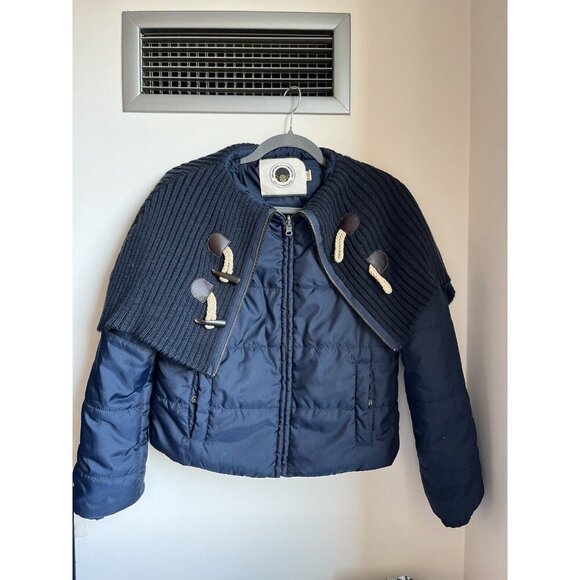 Anthropologie Daughters Of The Liberation Puffer Jacket XS Navy Fold Over XS - Picture 3 of 10